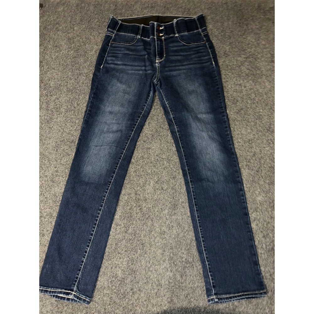 Apt 9 Womens Straight Leg Jeans Size 14 Dark Wash Blue Denim Stretch RN 73277